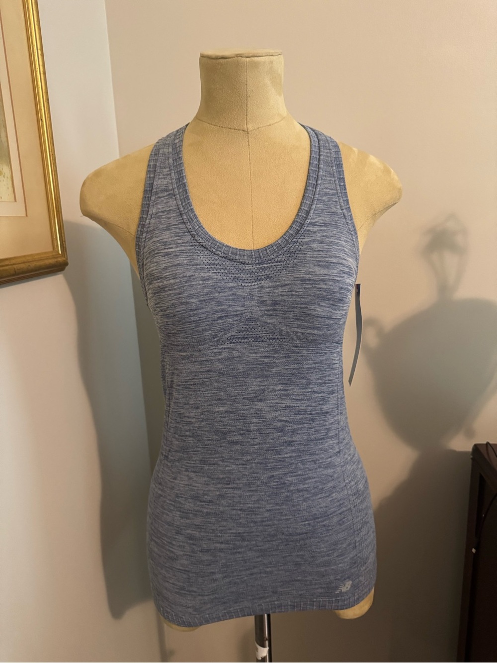 New Balance Seamless Heathered Blue Racerback Tank Top - Size Medium